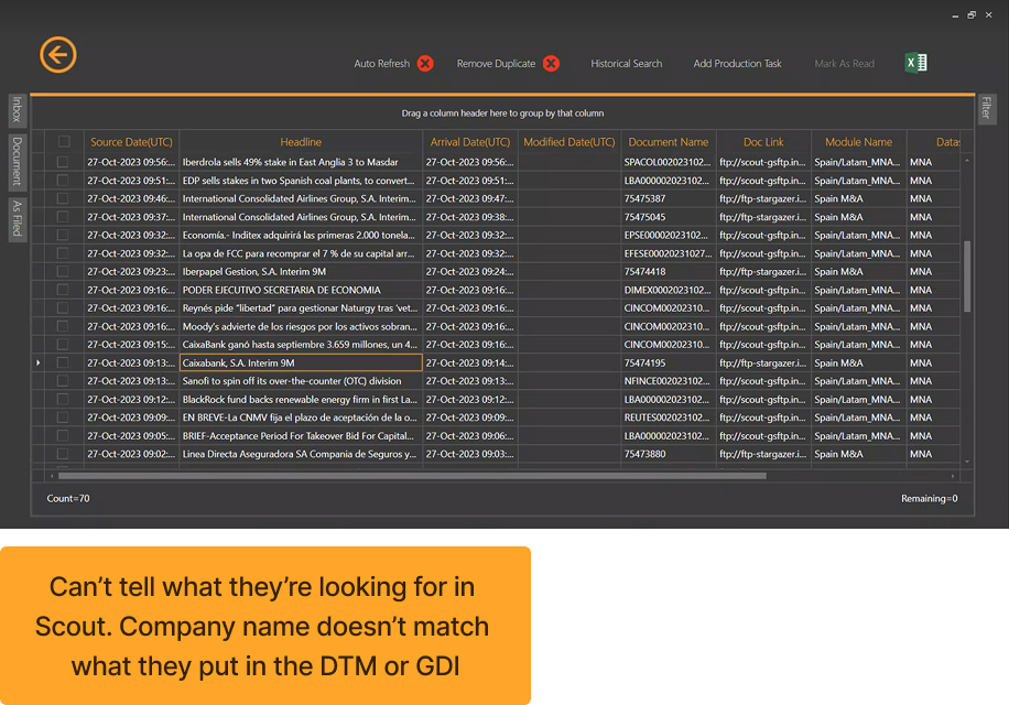 Search results showing inconsistent identifiers for the same company across records